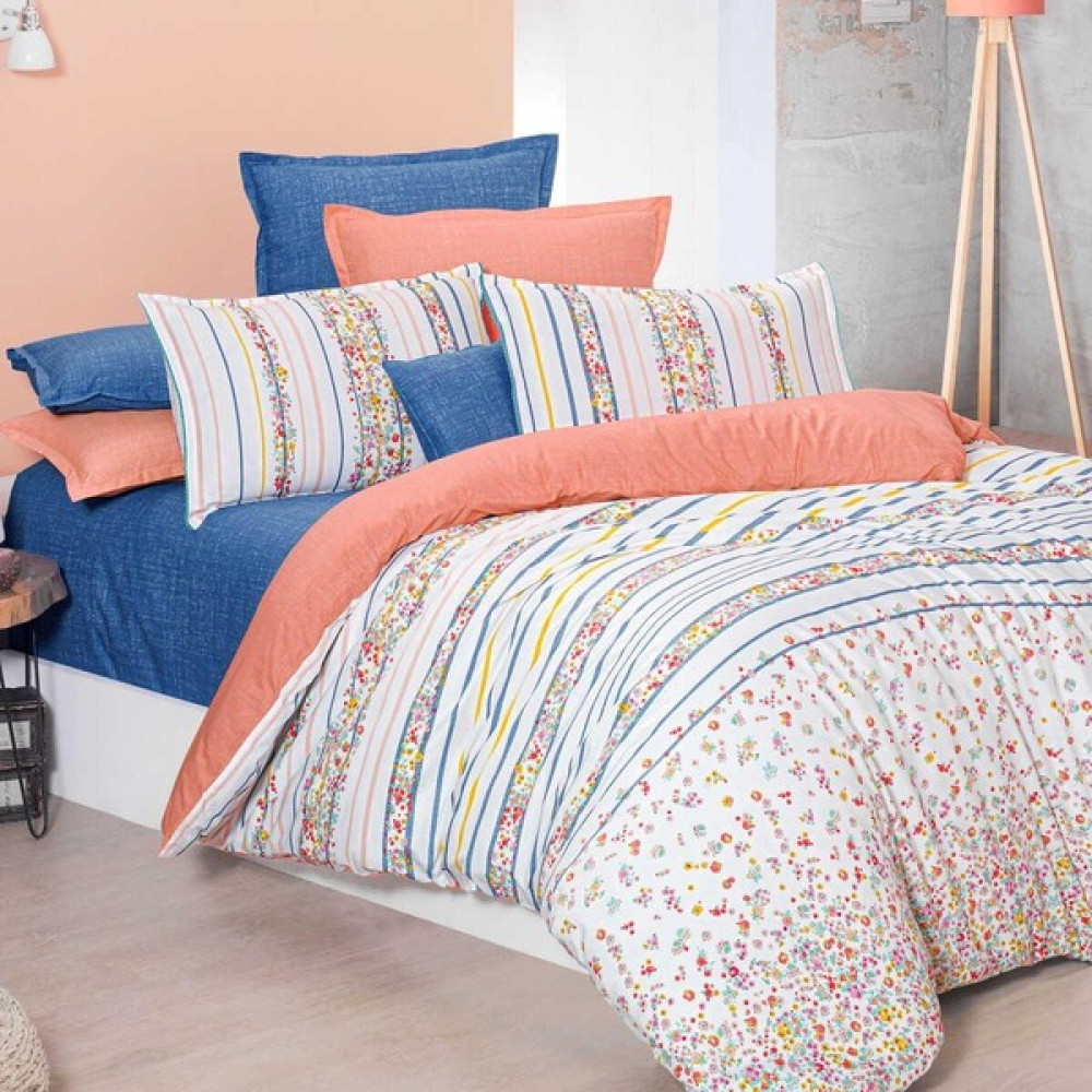 Sarev Ovı V1 Fancy Poplin Nevresim Takımı Tek Kişilik - 160 x 220 cm - Somon Nevresim Takımı Fiyatı