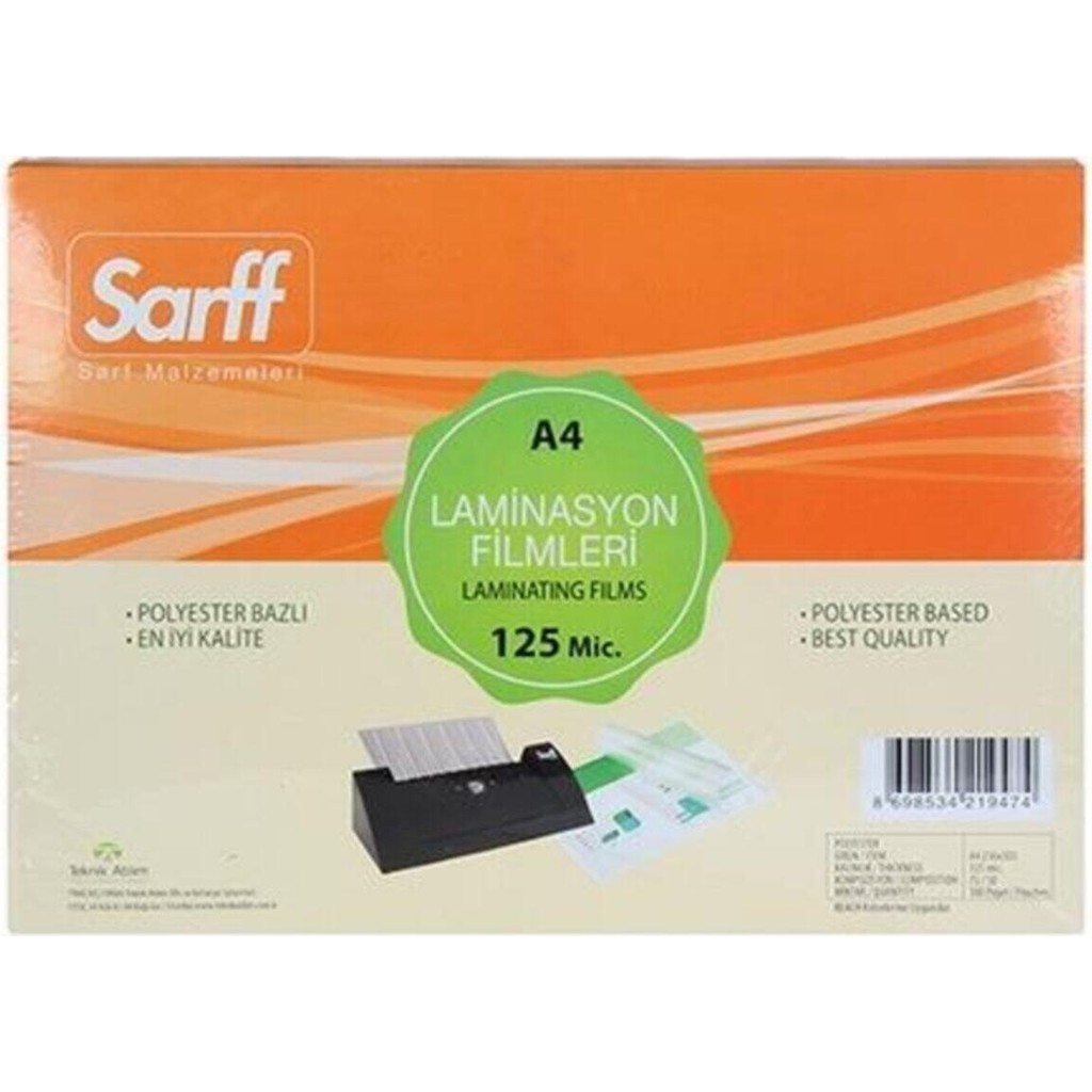 Sarff Laminasyon Filmi 125Mic.A/4 216*303 Diğer Fiyatı