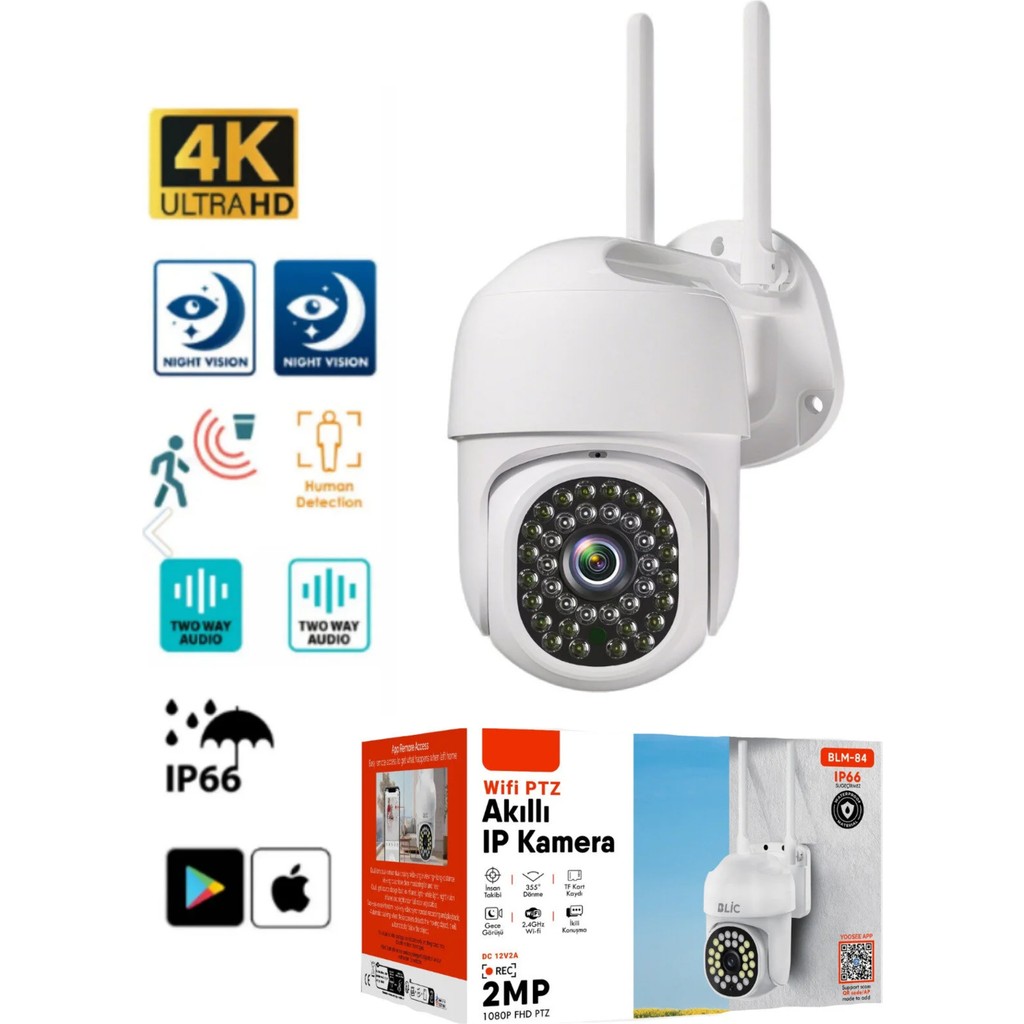Sarftech 1080P 2mp Wifi IP66 Su Geçirmez Gece Görüşlü Hareket Sensörlü Yoosee Türkçe Güvenlik Kamerası - Siyah Güvenlik Kameraları Fiyatı
