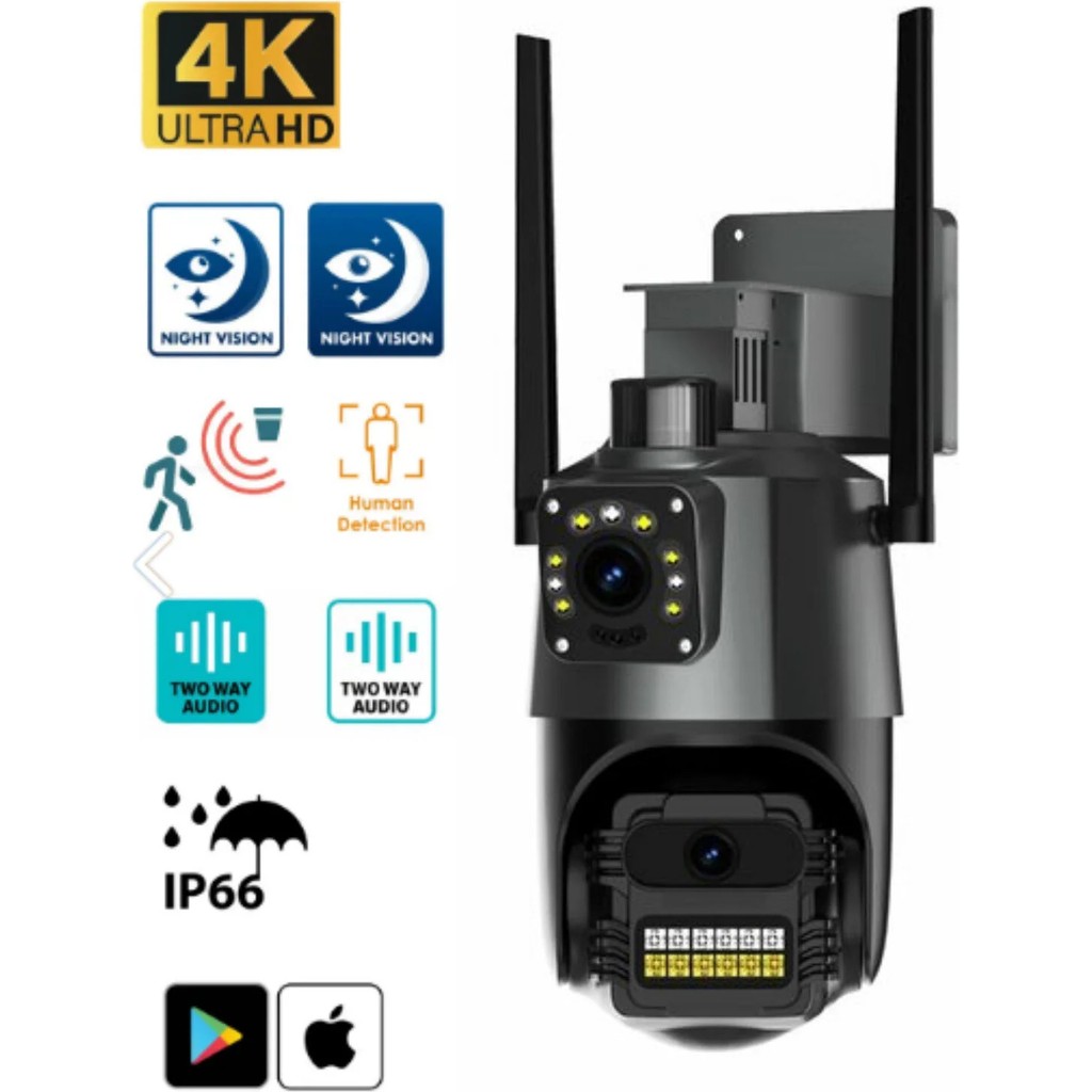 Sarftech 2+2 Mp Hd 4K Ip Kamera Wifi Özellikli Hareket Takipli Gece Sensörlü Güvenlik Kamerası Blm-61 - Siyah Güvenlik Kameraları Fiyatı