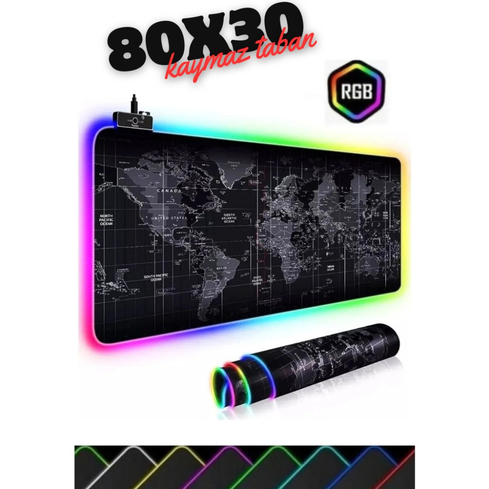 Sarftech 80X30 Rgb Dünya Desenli Speed Yüzey Mouse Pad LED Işıklı Gaming Mouseped 80X30 - Siyah Mouse Pad Fiyatı