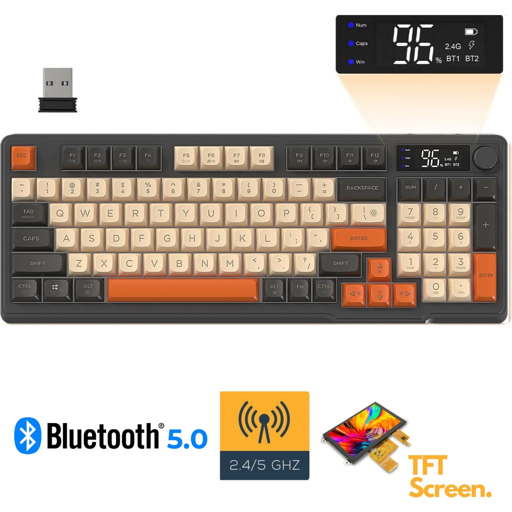Sarftech Freewolf M96 2.4g+Bt5.0 Çift Bağlantılı Tft LED Ekranlı Reinbow Gaming Oyuncu Klavye - Turuncu Klavye - Mouse Fiyatı