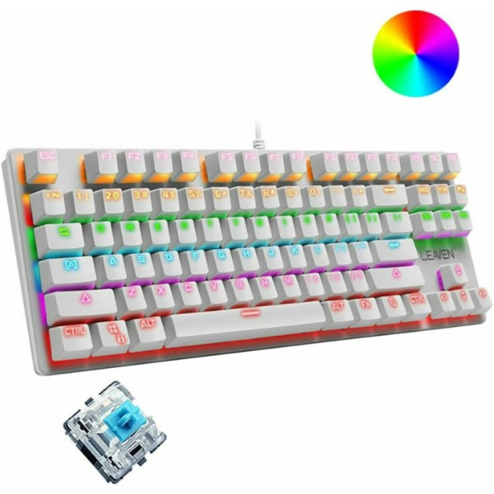 Sarftech Leaven K550 USB LED Kablolu 87 Tuşlu Mekanik Oyun Klavyesi - Beyaz (Mavi Switch) - Mavi Switch Oyuncu Klavyesi Fiyatı