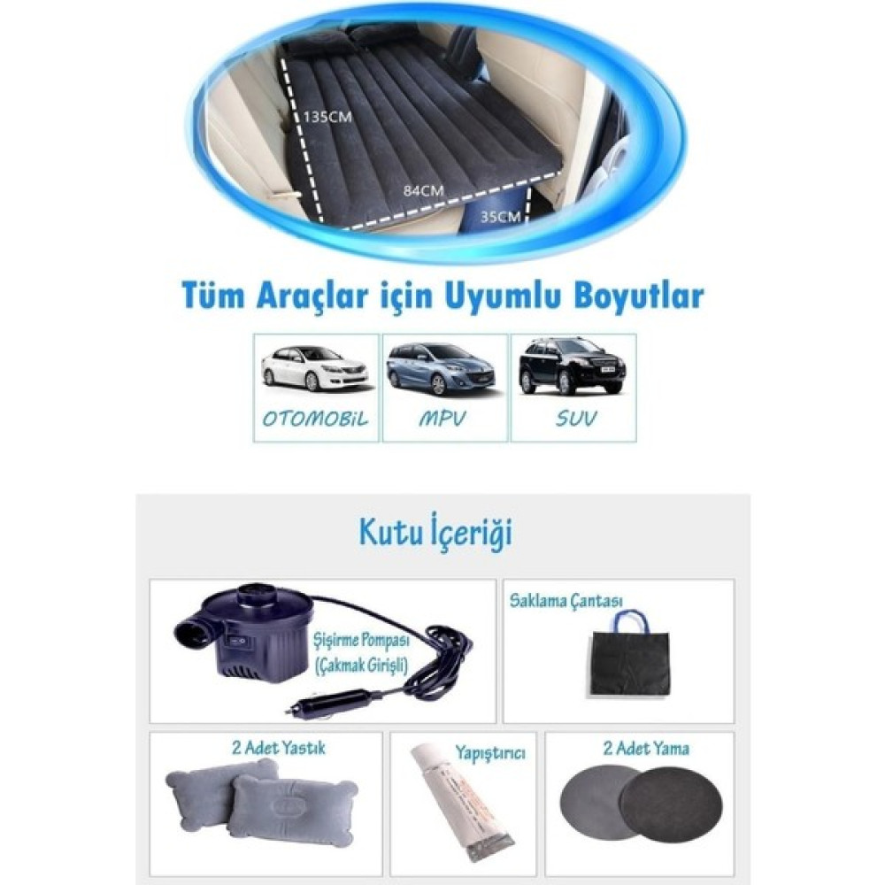 Sarftech Şişme Araba Yatağı Arka Koltuk Için + Araç Pompası Hediye Araç Içi Şişme Yatak Şişme Yatak Fiyatı