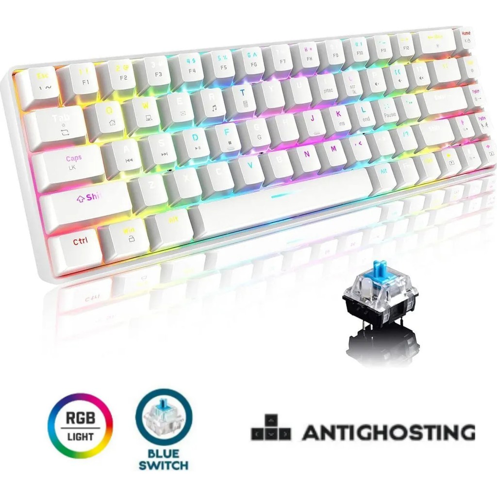Sarftech T60 Beyaz Rgb Klavye Kablolu Gaming Oyuncu Klavyesi T60 - Blue Switch Klavye - Mouse Fiyatı