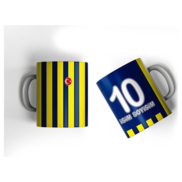 Sarı Lacivert Çubuklu Yeni Sezon Forma Tasarımlı Kişiye Özel Baskılı Hediye Kupa Bardak - 001 - Beyaz - 330 ml Fincan / Bardak / Kahve Takımı Fiyatı