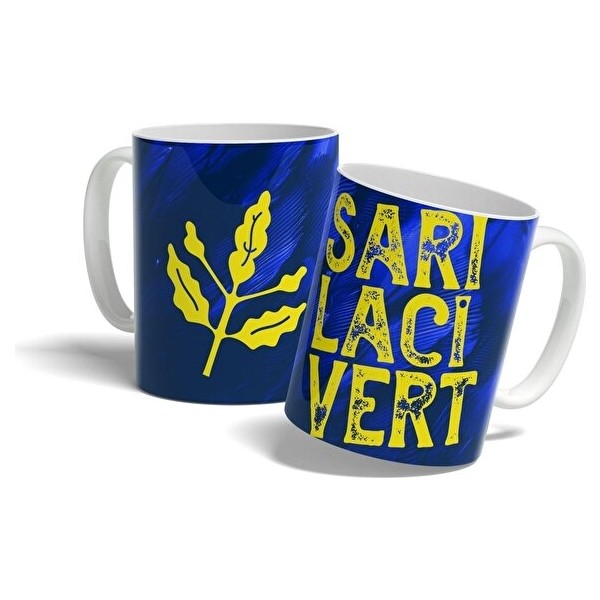 Sarı Lacivert - Lacivert Baskılı Kupa Bardak - 001 - Beyaz - 330 ml Fincan / Bardak / Kahve Takımı Fiyatı