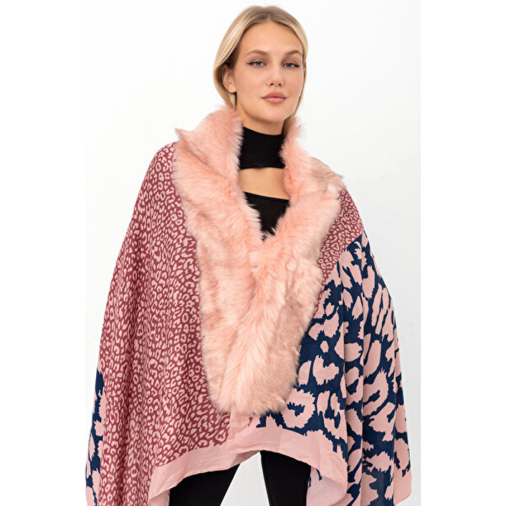 Saria Moda Leopar Desen Kürklü Püsküllü Panço Panço Fiyatı