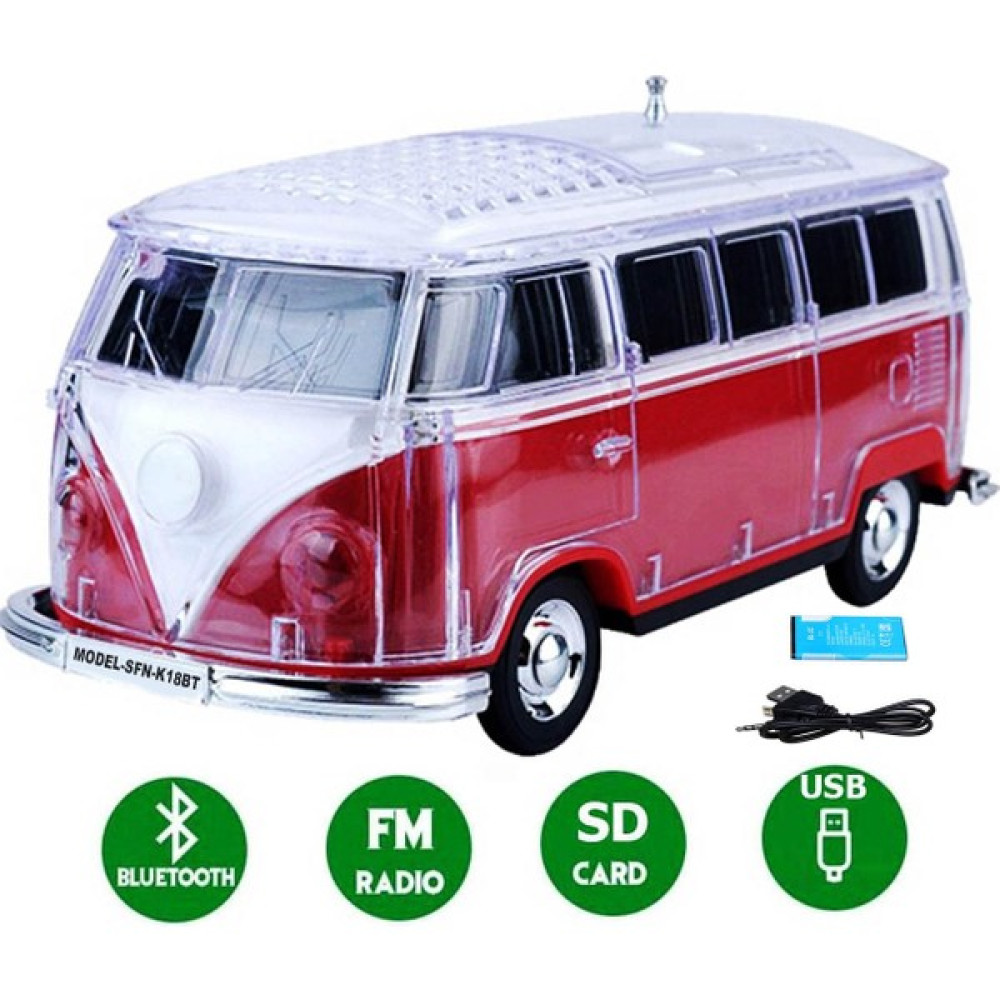 Şarjlı Işıklı Bluetooth Hoparlör Nostaljik Woswos Minibüs Radyo-Müzik Çalar-Aux-Usb SFN-18BT - Kırmızı Bluetooth Hoparlör Fiyatı