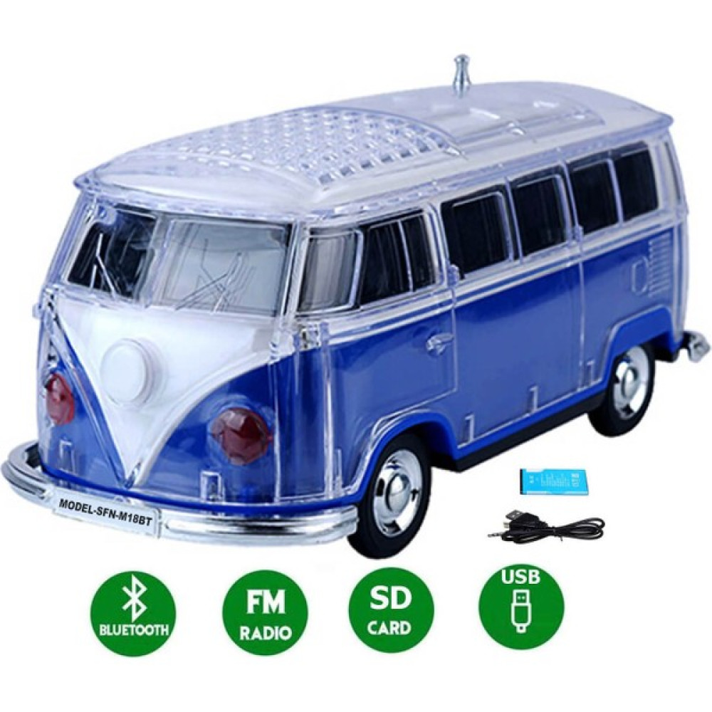 Şarjlı Işıklı Bluetooth Hoparlör Nostaljik Woswos Minibüs Radyo-Müzik Çalar-Aux-Usb SFN-18BT - Mavi Bluetooth Hoparlör Fiyatı