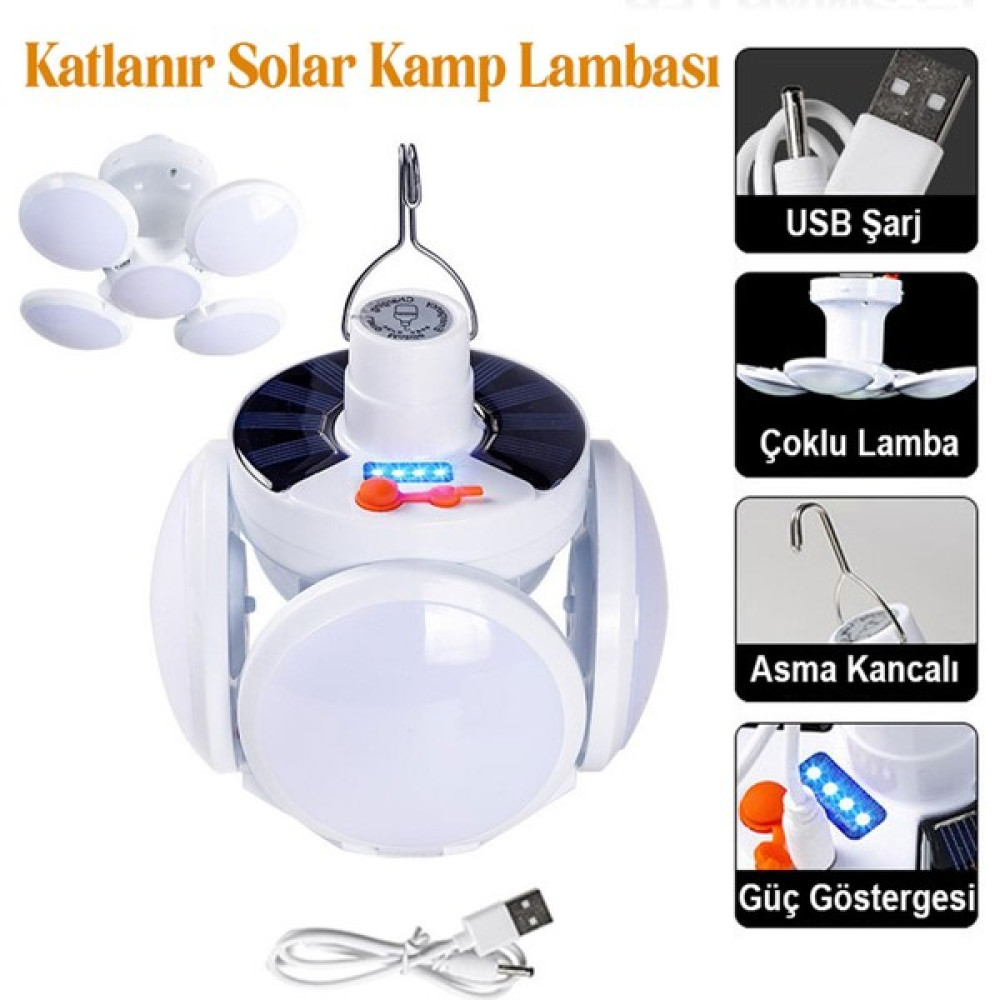 Şarjlı Kamp Lambası Güneş Enerjili Katlanır Kamp El Feneri Lamba Işıldak Gece Lamba LED Beyaz Işık Kamp Aksesuarı Fiyatı