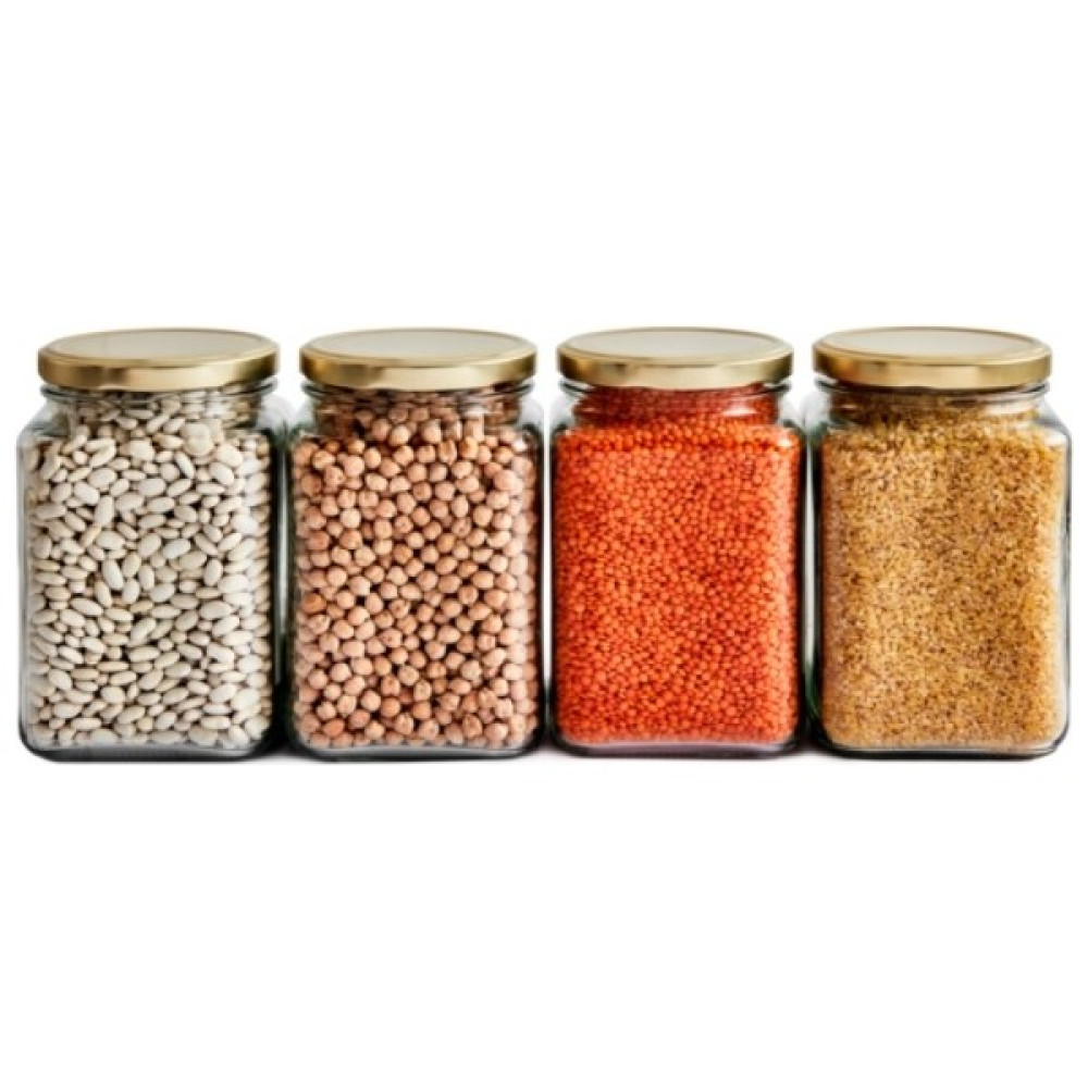 Sarkap 4'lü 1600 ml Köşeli Kapaklı Cam Kavanoz - Gold Kapak Saklama Kapları Fiyatı