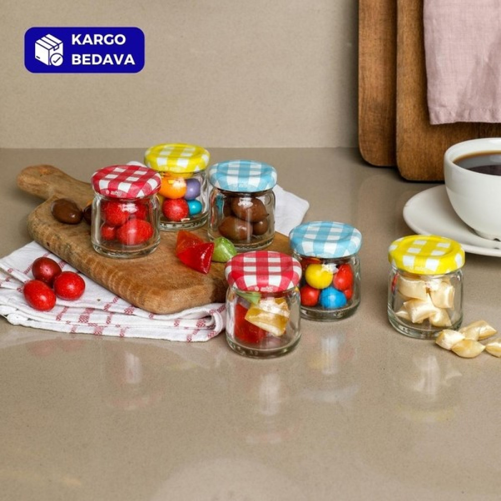 Sarkap 6'Lı 40 Ml Yuvarlak Cam Kavanoz - Jelly - Ekose Kapaklı Saklama Kapları Fiyatı
