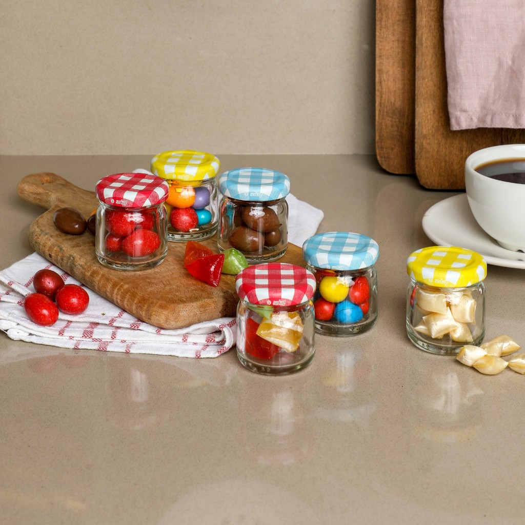 Sarkap 6'Lı 40 Ml Yuvarlak Cam Kavanoz - Jelly - Ekose Kapaklı Diğer Fiyatı