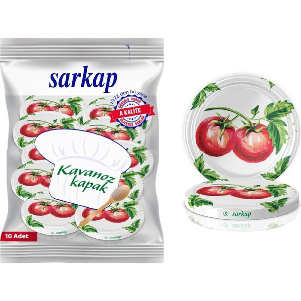 Sarkap Hijyenik Paketli 10 Adet Kavanoz Kapağı - Domates Model - 82 mm Saklama Kapları Fiyatı