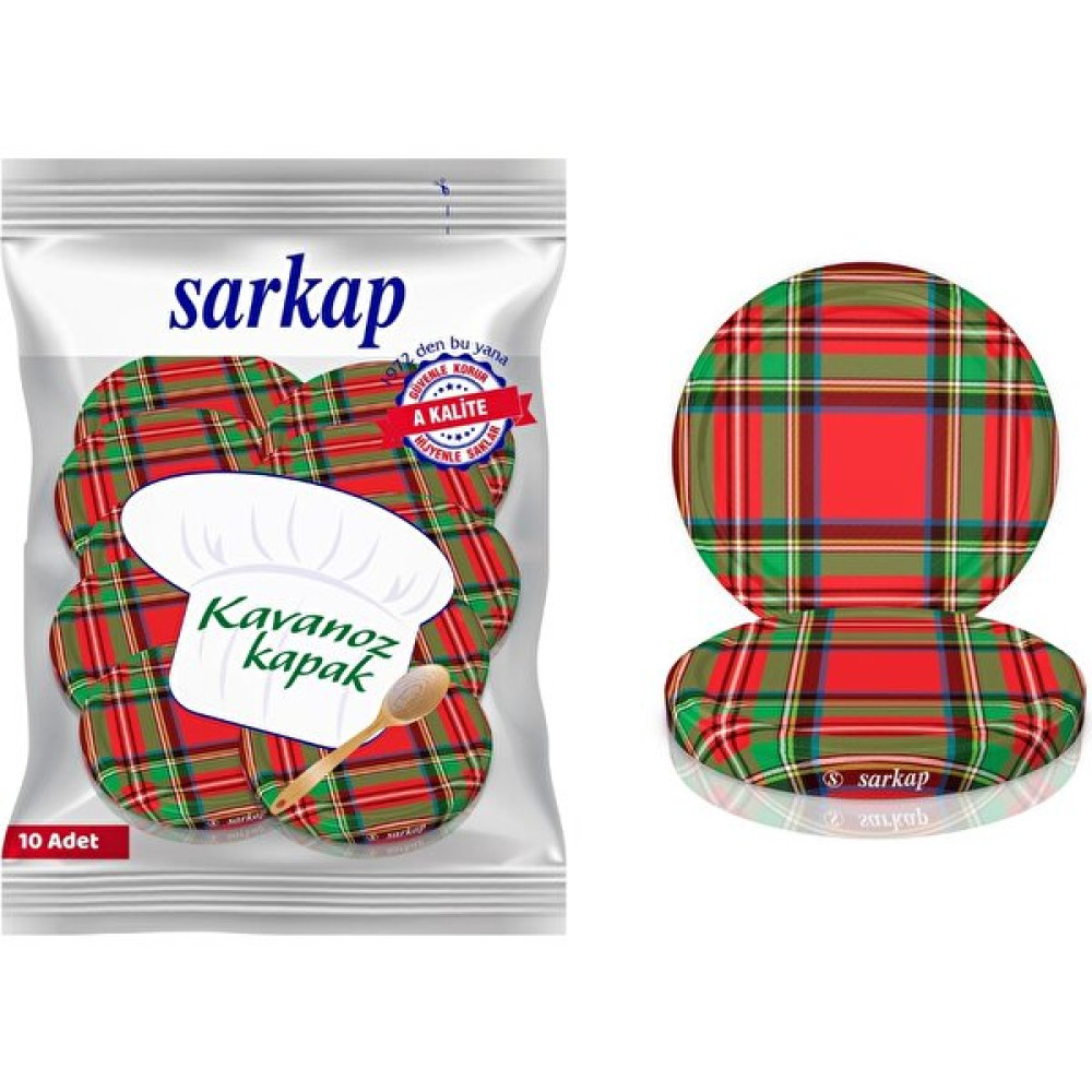 Sarkap Hijyenik Paketli 10 Adet Kavanoz Kapağı - Ekose Yeşil Kırmızı - 82 mm Saklama Kapları Fiyatı