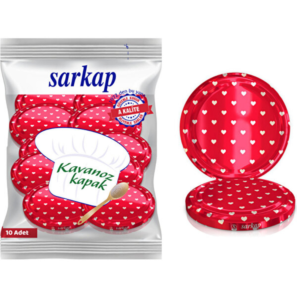 Sarkap Hijyenik Paketli 10 Adet Kavanoz Kapağı - Kırmızı Kalp - 82mm Saklama Kapları Fiyatı