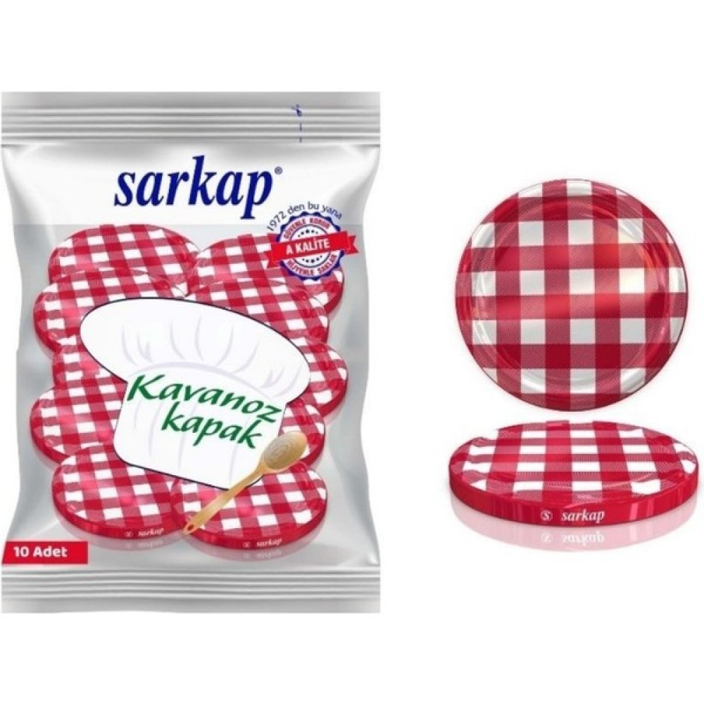 Sarkap Hijyenik Paketli 10 Adet Kavanoz Kapağı - Kırmızı Kuşak Ekose - 82mm Saklama Kapları Fiyatı