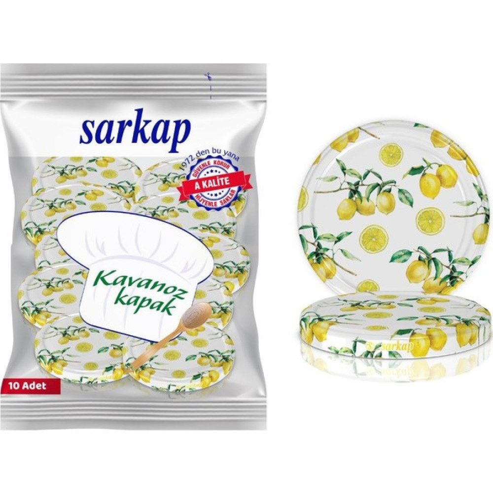 Sarkap Hijyenik Paketli 10 Adet Kavanoz Kapağı - Limonlu - 82 mm Saklama Kapları Fiyatı