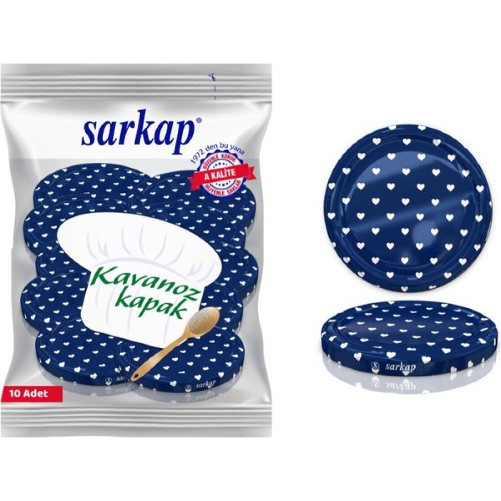 Sarkap Hijyenik Paketli 10 Adet Kavanoz Kapağı - Mavi Kalpli - 82mm - Şeffaf - 1025 ml Saklama Kapları Fiyatı