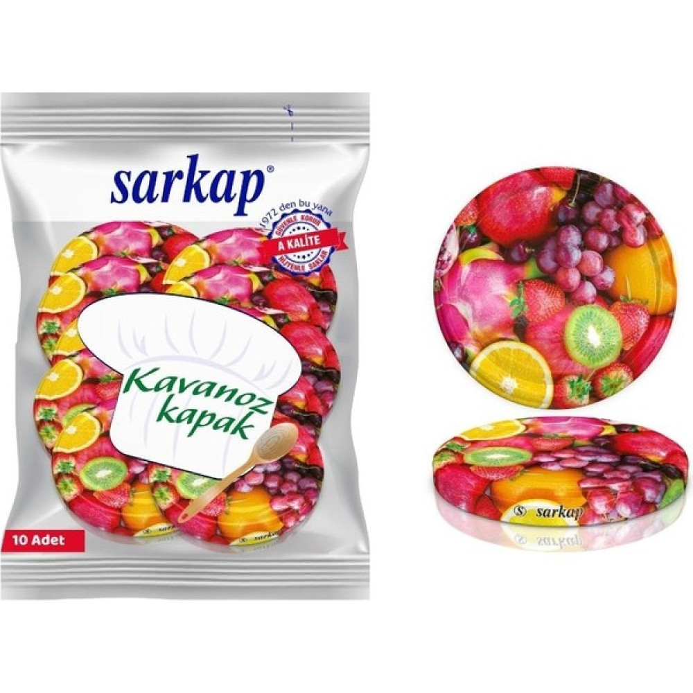 Sarkap Hijyenik Paketli 10 Adet Kavanoz Kapağı – Meyve Desen - 82MM Saklama Kapları Fiyatı
