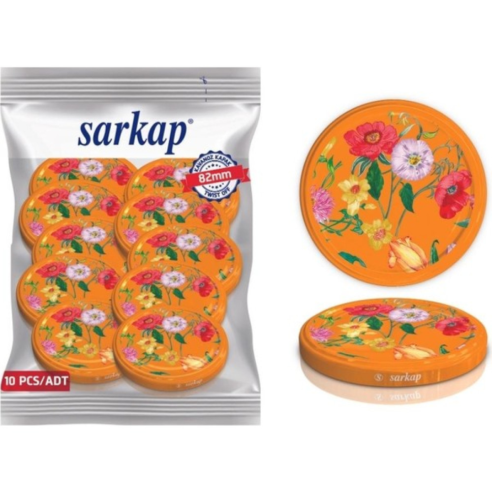 Sarkap Hijyenik Paketli 10 Adet Kavanoz Kapağı – Turuncu Çiçekli Desen - 82MM Mutfak Gereçleri Fiyatı