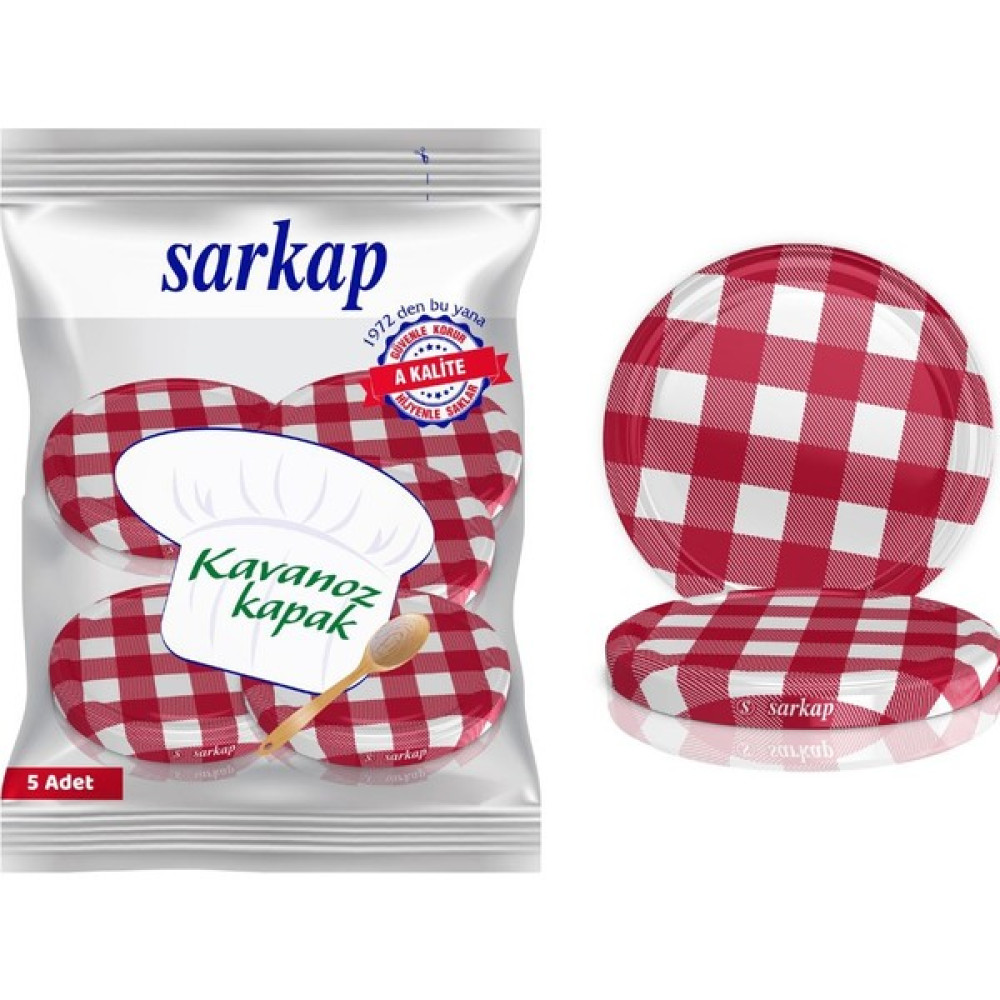 Sarkap Hijyenik Paketli 5 Adet Kavanoz Kapağı - Ekose Koyu Kırmızı - 100mm Saklama Kapları Fiyatı