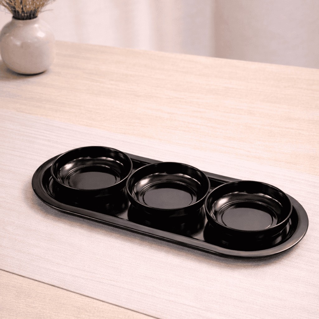 Sarkap Home 3'lü 10x3,2 cm Çerezlik ve 16x35 cm Sunumluk Tepsi Seti - Parlak Siyah - 0 - Siyah Tepsiler / Fırın Kapları Fiyatı
