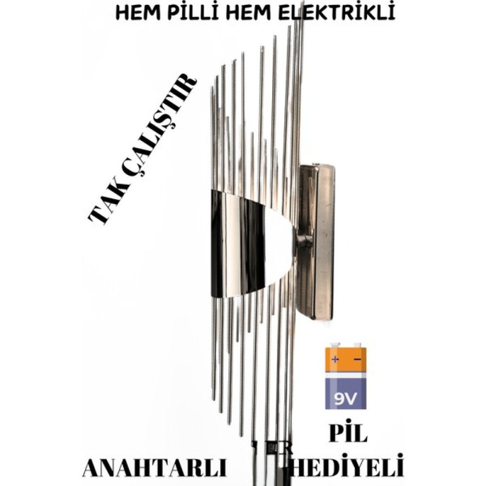 Sarkıt Krom Aplik, Pilli Ve Elektrikli 2'si 1 Arada Ledli Duvar Aplik, Tak Çalıştır, Kablosuz Aplikler Fiyatı