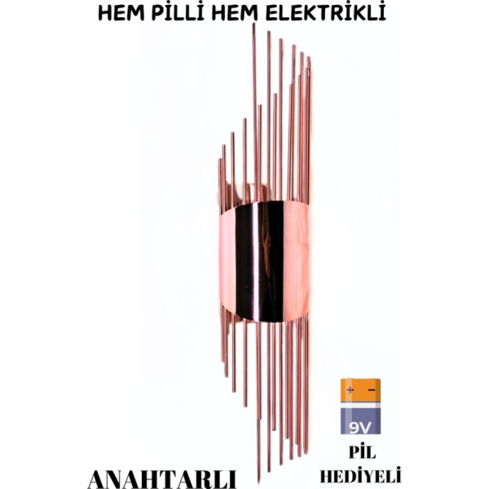 Sarkıt Rose, Pilli Aplik, Anahtarlı, Pilli Elektrikli 2'si 1 Arada, Ledli Duvar Aplik, Gece Lambası Aplikler Fiyatı