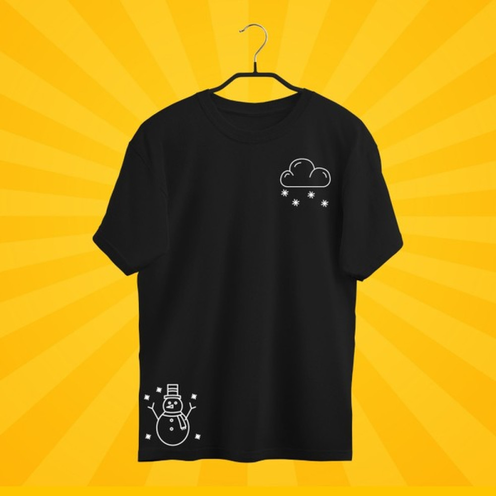 ŞARMAN Siyah Baskılıtişört Kadın / Erkek Snow Cloud & Snowman Baskılı T-Shirt Erkek T-shirt Fiyatı