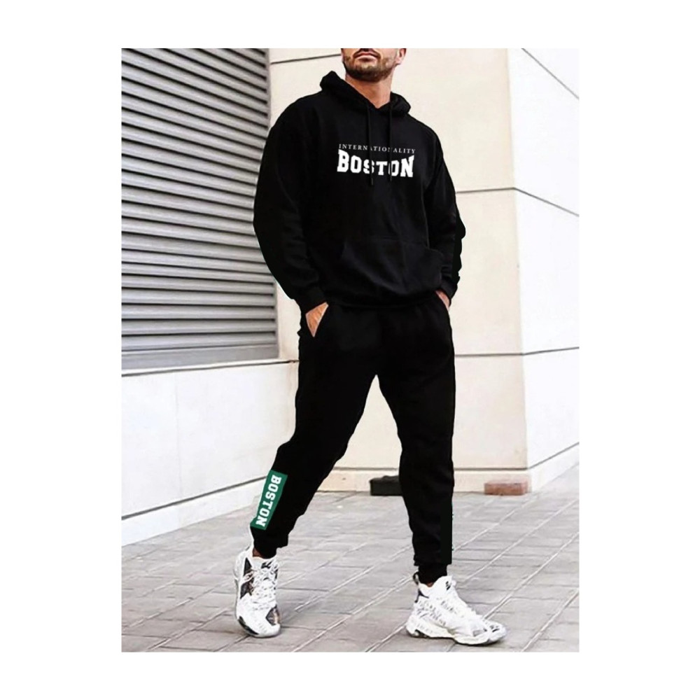SARNİA Unisex Siyah Boston Baskılı Kapüşon Sweatshirt Eşofman Altı Takım S Beden Kadın Eşofman Fiyatı
