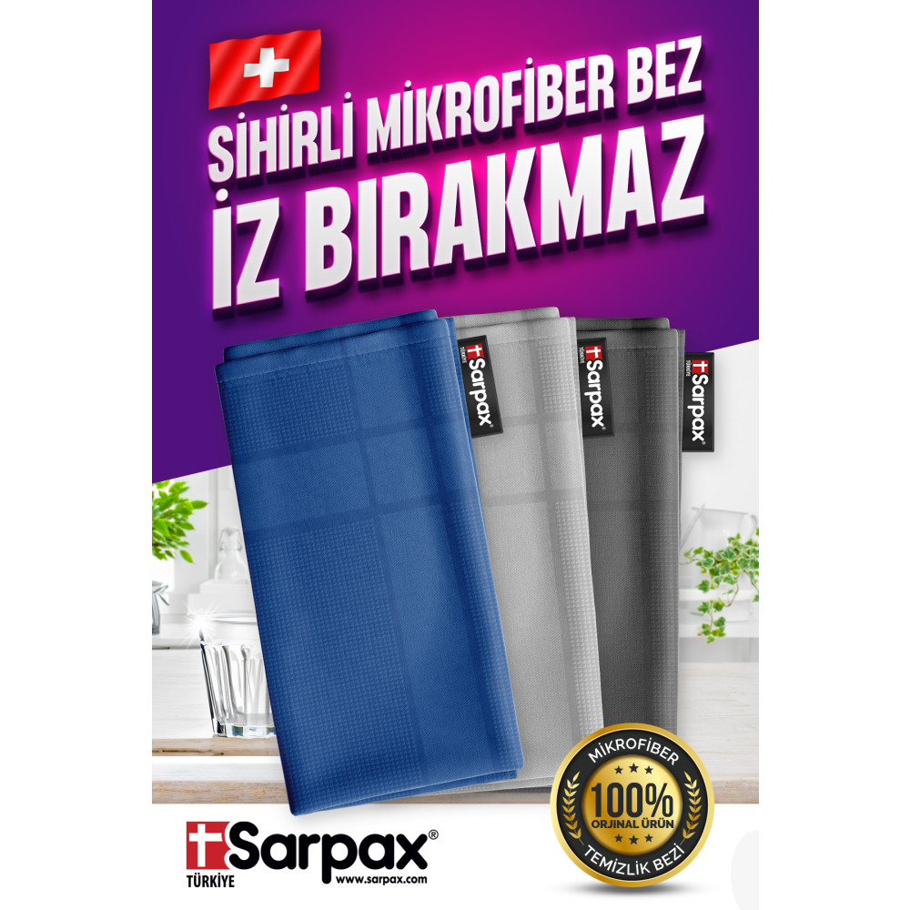Sarpax Iz Bırakmaz Mikrofiber Cam Temizlik Bezi | 3 Adet | 40x60cm | Pencereler Aynalar Ekranlar Temizlik Malzemeleri Fiyatı