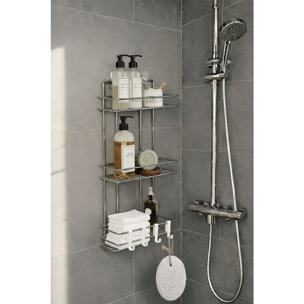 Sas Haus Krom 3 Katlı Banyo Rafı Şampuanlık ve Duş Rafı Askılı Yapışkanlı Duvara Monte Tş-03 Diğer Fiyatı