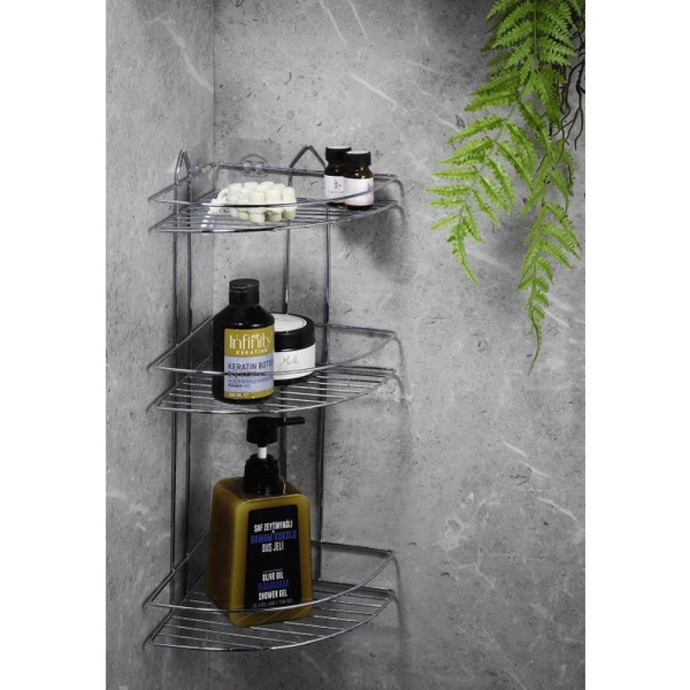 Sas Haus Yapışkanlı Banyo Köşeliği Düzenleyici Şampuanlık Duş Rafı Krom EK-03 Banyo Rafı Fiyatı