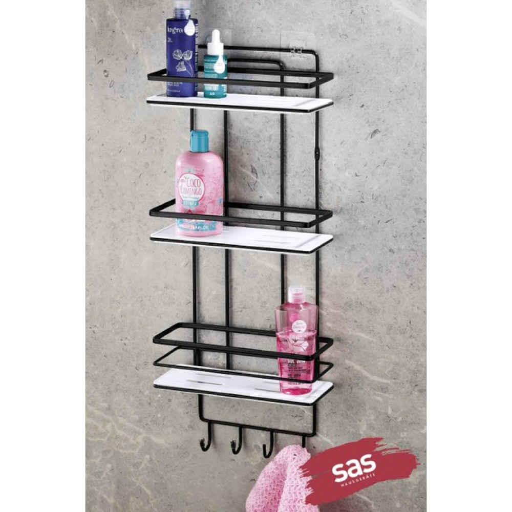 Sas Haus Yapışkanlı Ömür Boyu Paslanmaz Kristal Ayarlanabilir Raf Banyo Düzenleyici Şampuanlık Siyah - Beyaz Lş-03 Sbsk Banyo Rafı Fiyatı