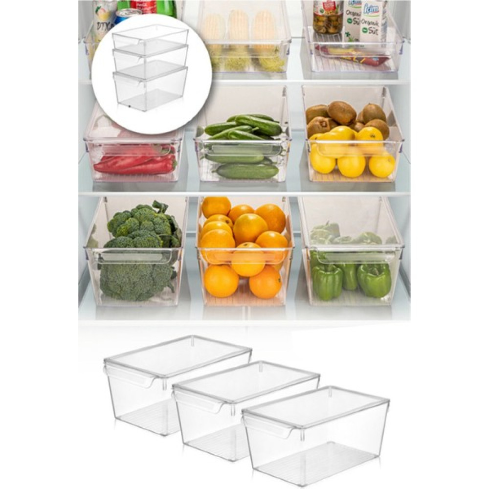 Sas Kapaklı Buzdolabı Düzenleyici, Dolap Içi Düzenleyici Organizer 3 Adet 20 x 32,5 x 14 cm - Şeffaff Saklama Kapları Fiyatı