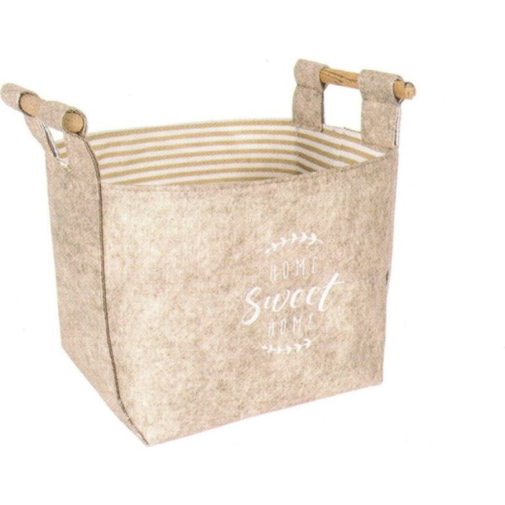 Sas Keçe Tahta Saplı Düzenleyici Sepet - Çok Amaçlı Saklama Organizer Kutu Mini Kahverengi - 15 x 15 x 14 cm Hurç Fiyatı