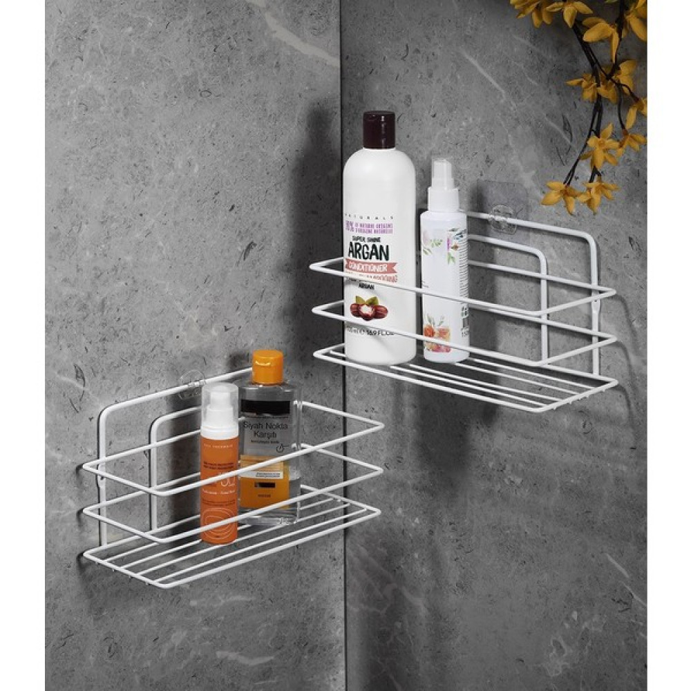 Sas Ömür Boyu Paslanmaz Yapışkanlı Banyo Düzenleyici Şampuanlık Duş Rafı 2 Adet Beyaz Tş-01 Banyo Rafı Fiyatı