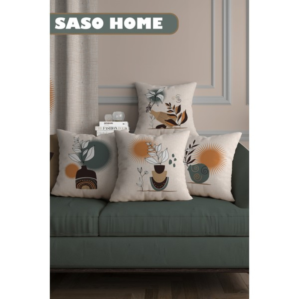 Saso Home Drought And Wildflowers Desenli Dijital Baskılı Yastık - Kırlent Kılıfı 4'lü - 43 x 43 cm - Renkli Kırlent / Mobilya Yastığı Fiyatı