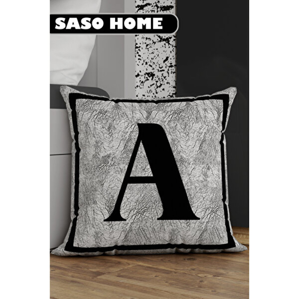 Saso Home Harfli Kırlent Kılıfı A Harfi - Harfli Dekoratif Hediyelik Dijital Baskılı Kırlent - Yastık Kılıfı - 43 x 43 cm - Gri Kırlent / Mobilya Yastığı Fiyatı