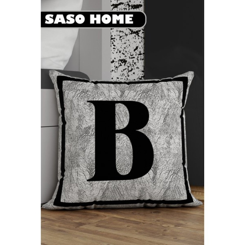 Saso Home Harfli Kırlent Kılıfı B Harfi - Harfli Dekoratif Hediyelik Dijital Baskılı Kırlent - Yastık Kılıfı - 43 x 43 cm - Gri Kırlent / Mobilya Yastığı Fiyatı