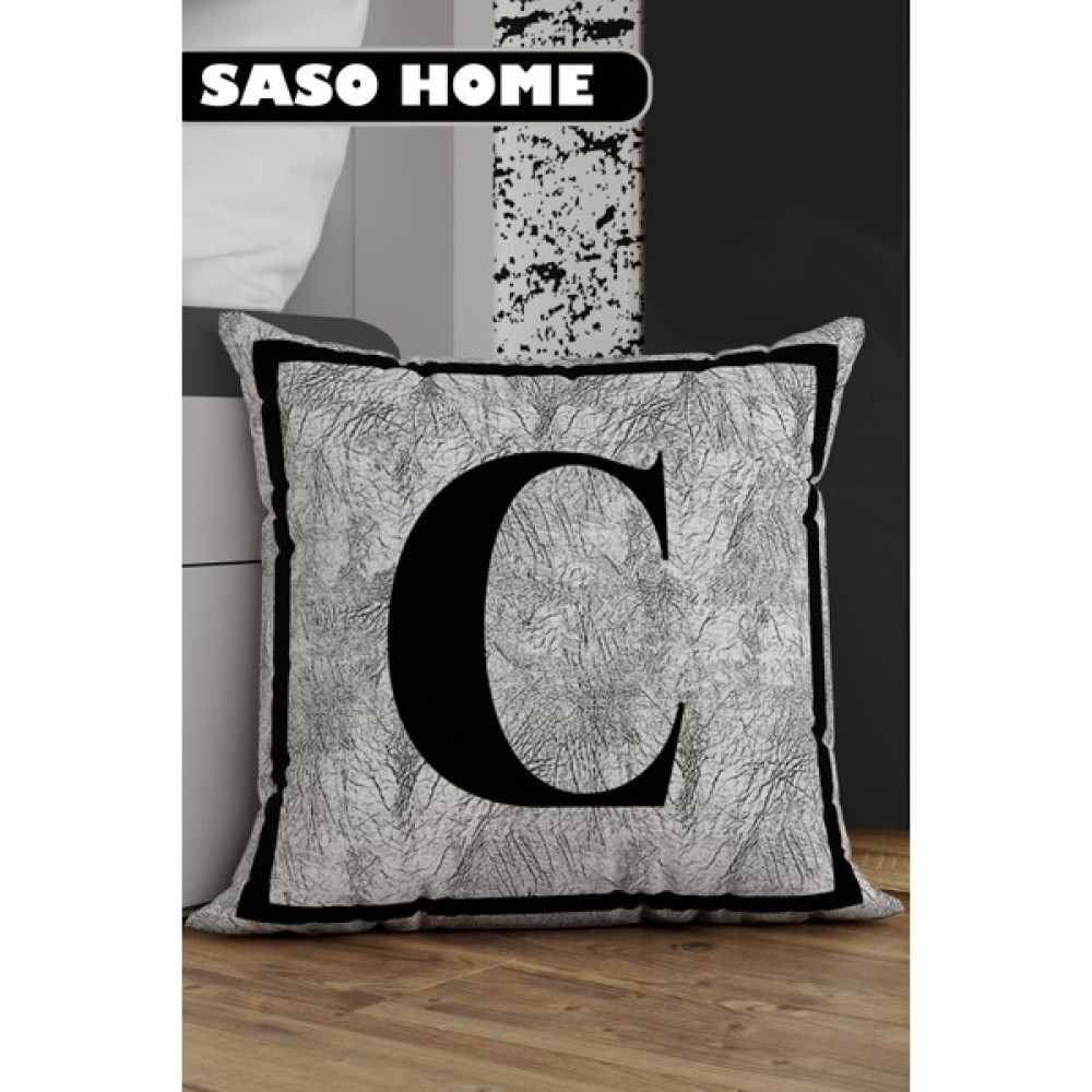 Saso Home Harfli Kırlent Kılıfı C Harfi - Harfli Dekoratif Hediyelik Dijital Baskılı Kırlent - Yastık Kılıfı - 43 x 43 cm - Gri Kırlent / Mobilya Yastığı Fiyatı