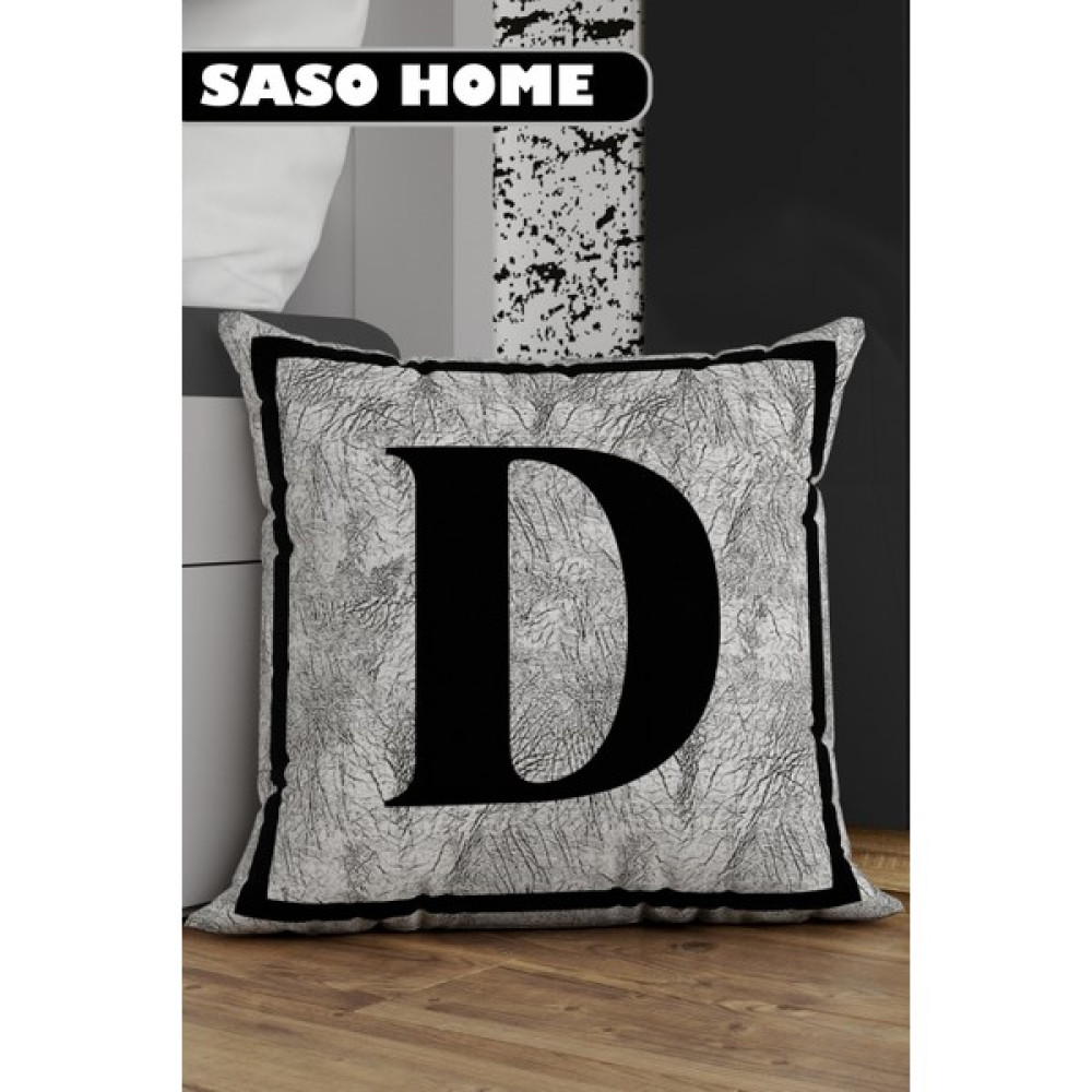 Saso Home Harfli Kırlent Kılıfı D Harfi - Harfli Dekoratif Hediyelik Dijital Baskılı Kırlent - Yastık Kılıfı - 43 x 43 cm - Gri Kırlent / Mobilya Yastığı Fiyatı