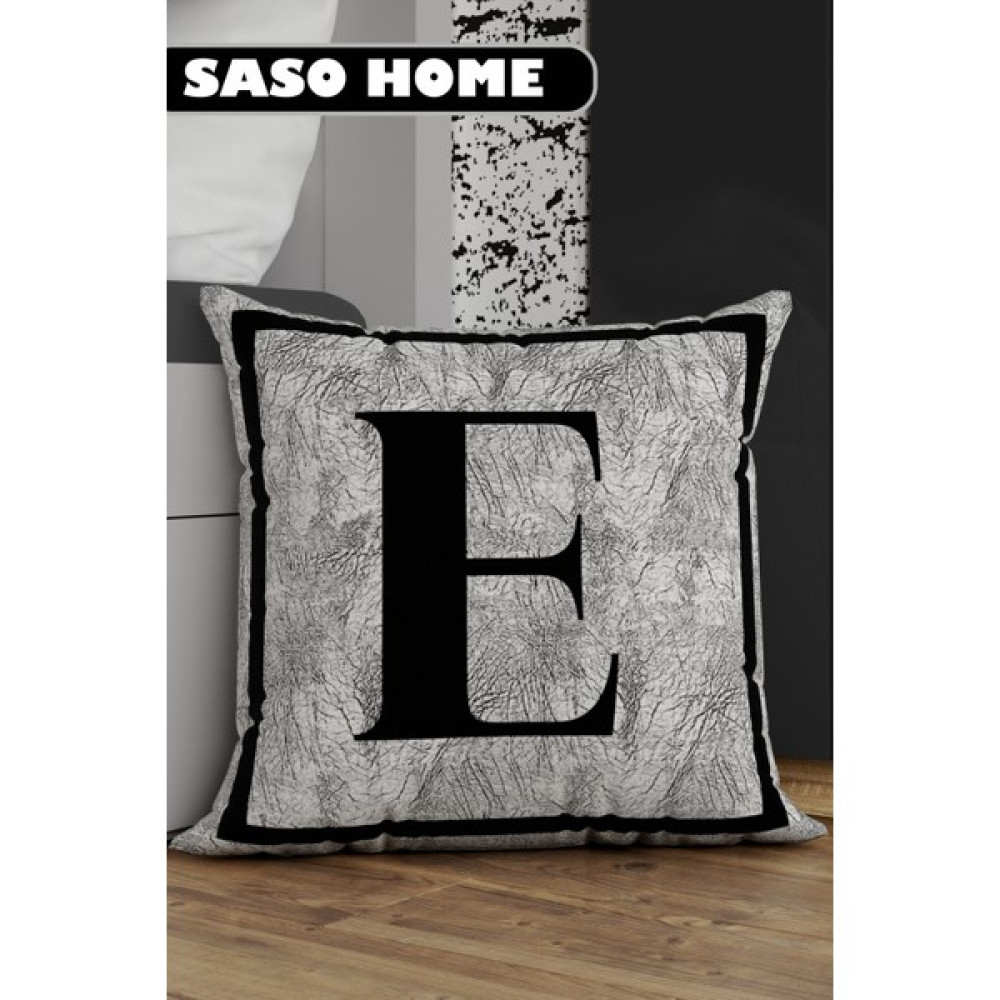 Saso Home Harfli Kırlent Kılıfı E Harfi - Harfli Dekoratif Hediyelik Dijital Baskılı Kırlent - Yastık Kılıfı - 43 x 43 cm - Gri Kırlent / Mobilya Yastığı Fiyatı