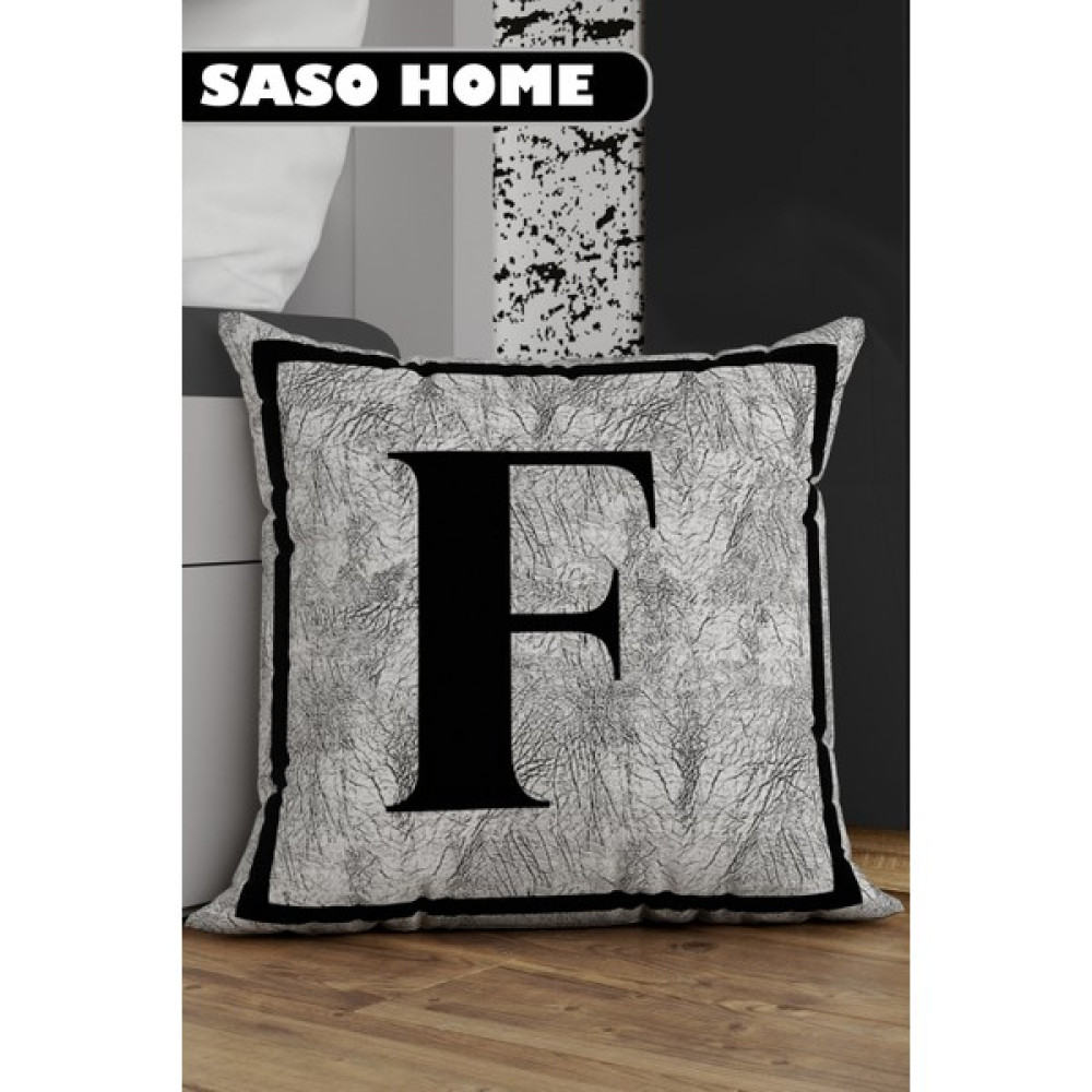 Saso Home Harfli Kırlent Kılıfı F Harfi - Harfli Dekoratif Hediyelik Dijital Baskılı Kırlent - Yastık Kılıfı - 43 x 43 cm - Gri Kırlent / Mobilya Yastığı Fiyatı