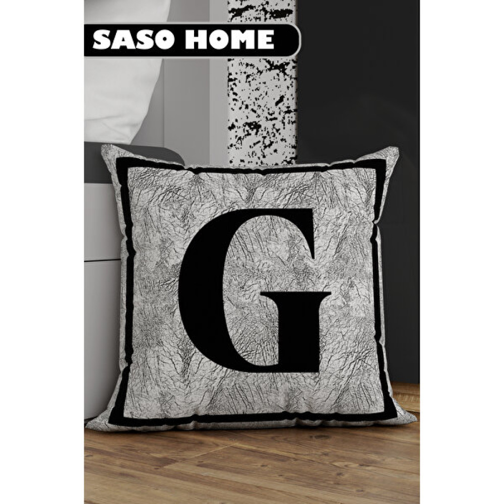 Saso Home Harfli Kırlent Kılıfı G Harfi - Harfli Dekoratif Hediyelik Dijital Baskılı Kırlent - Yastık Kılıfı - 43 x 43 cm - Gri Kırlent / Mobilya Yastığı Fiyatı