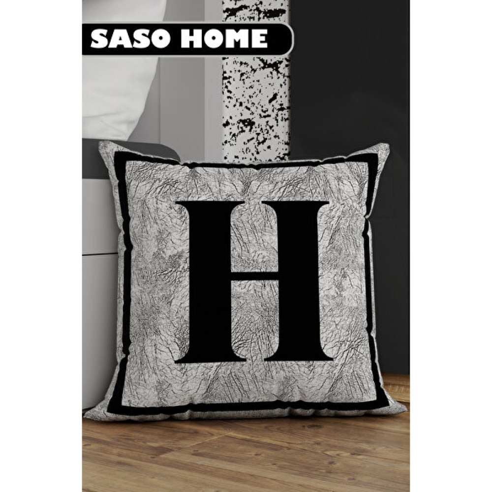 Saso Home Harfli Kırlent Kılıfı H Harfi - Harfli Dekoratif Hediyelik Dijital Baskılı Kırlent - Yastık Kılıfı - 43 x 43 cm - Gri Kırlent / Mobilya Yastığı Fiyatı