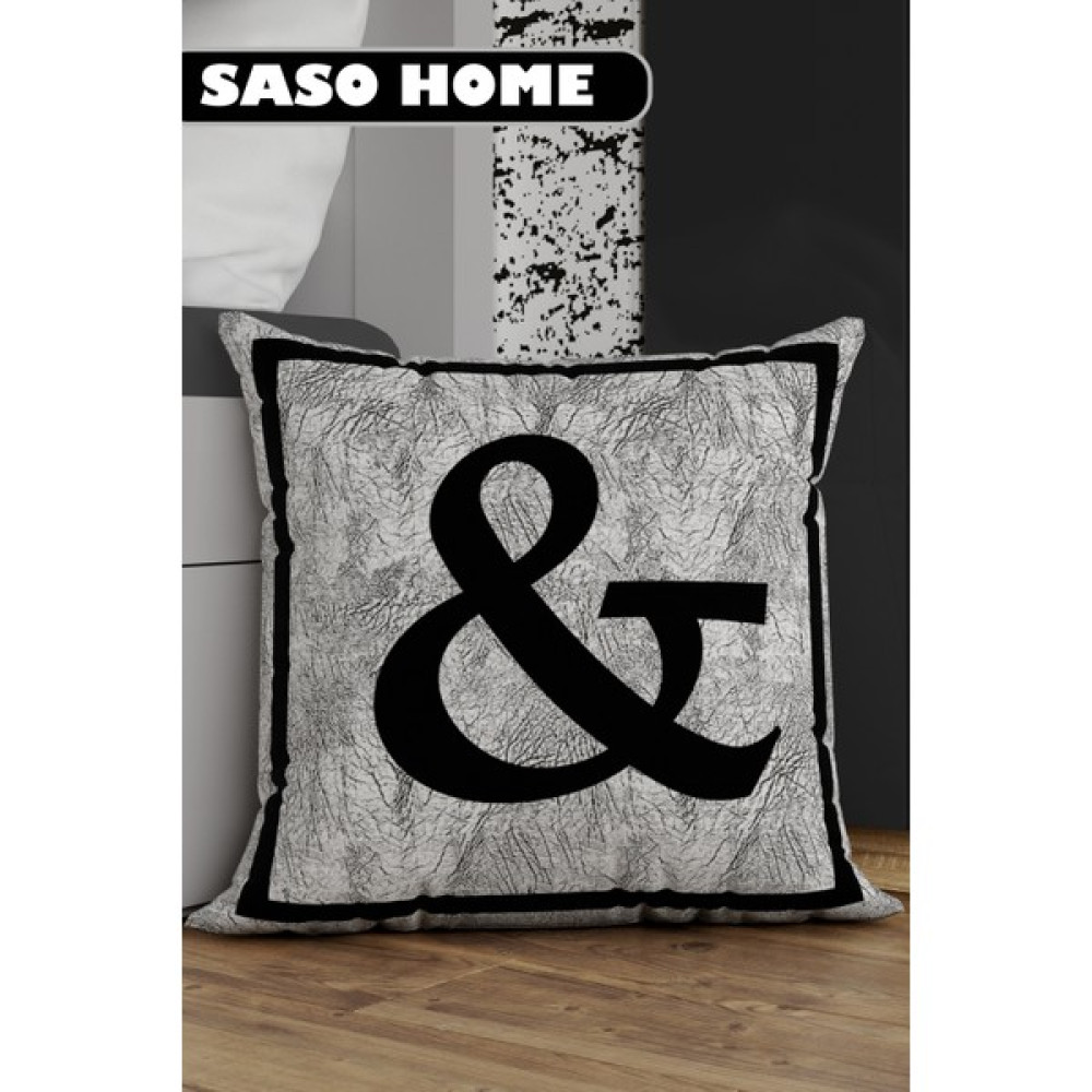 Saso Home Harfli Kırlent Kılıfı & Harfi - Harfli Dekoratif Hediyelik Dijital Baskılı Kırlent - Yastık Kılıfı - 43 x 43 cm - Gri Kırlent / Mobilya Yastığı Fiyatı