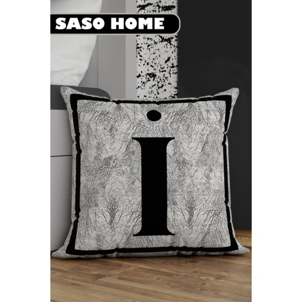 Saso Home Harfli Kırlent Kılıfı I Harfi - Harfli Dekoratif Hediyelik Dijital Baskılı Kırlent - Yastık Kılıfı - 43 x 43 cm - Gri Kırlent / Mobilya Yastığı Fiyatı